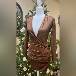 Boohoo Long Sleeve Wrap/ruched Mini Dress